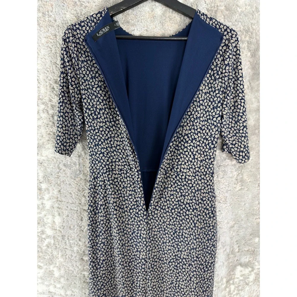 Ralph Lauren Size 4 Black Label Floral Tropical Knee Length Sheath Navy Gray Zip